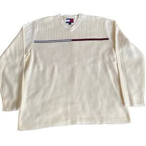 Tommy Hilfiger V- Neck Long Sleeve Cotton Sweater Men Large